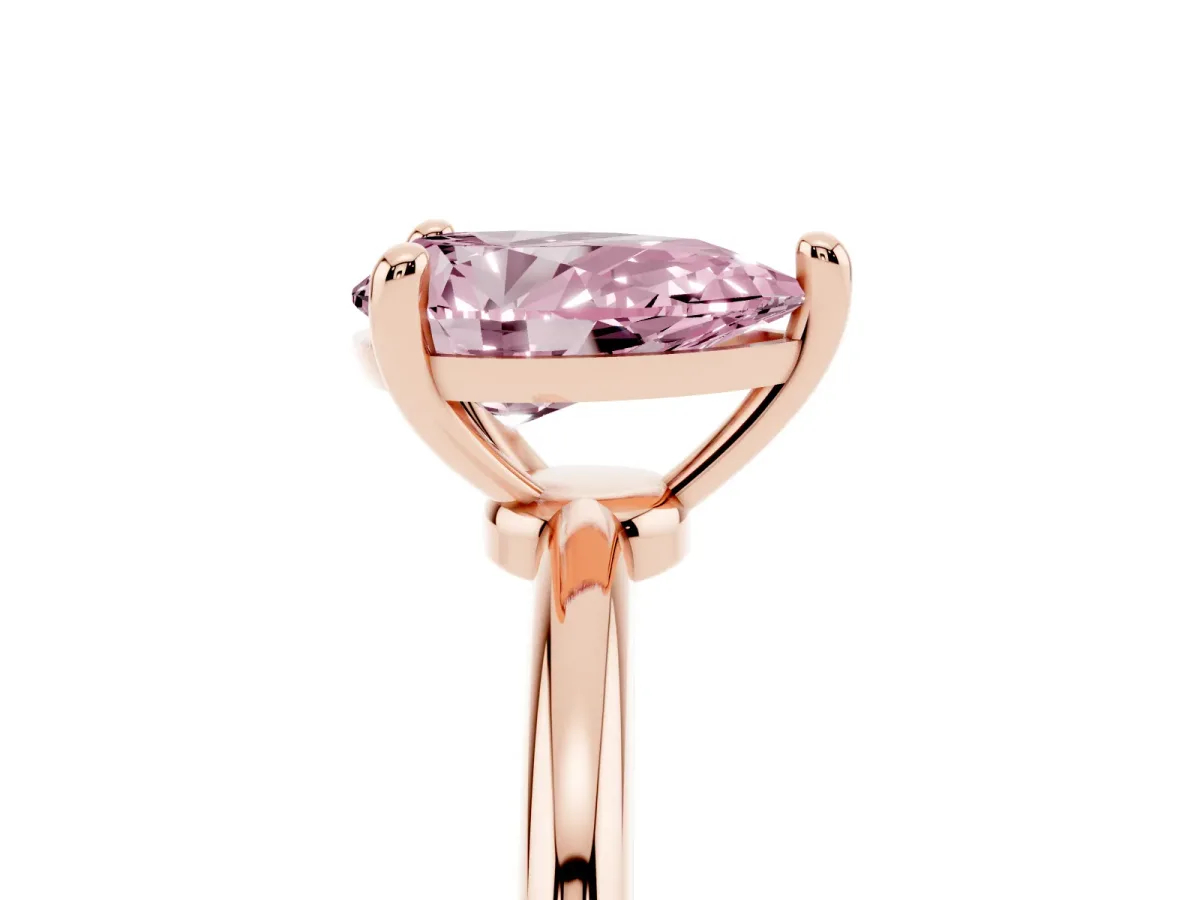 Fancy Pink Pear Cut Solitaire Diamond Ring with 4-Prong Setting on a Classic Band Rose gold