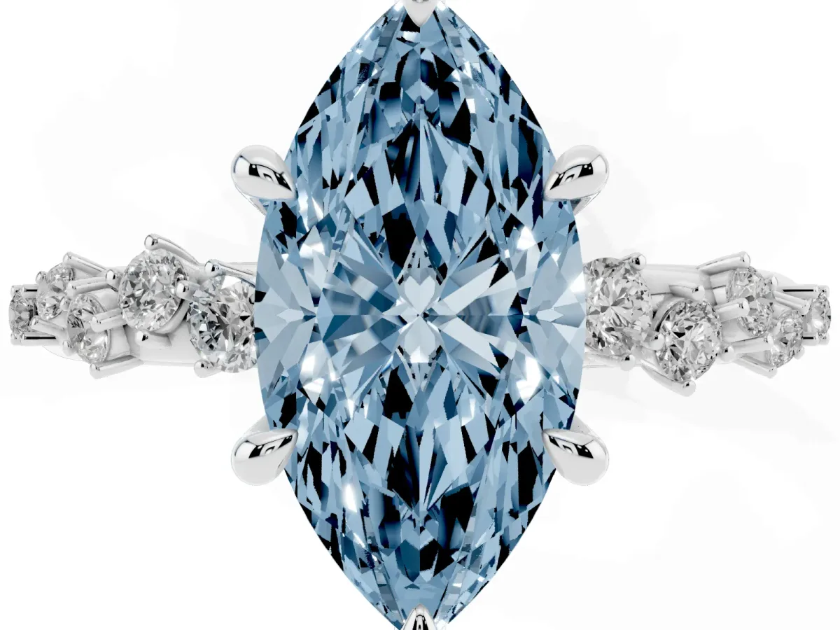 Fancy Blue Marquise Cut Cut Diamond Vine Band with Four-Prong Setting Silver