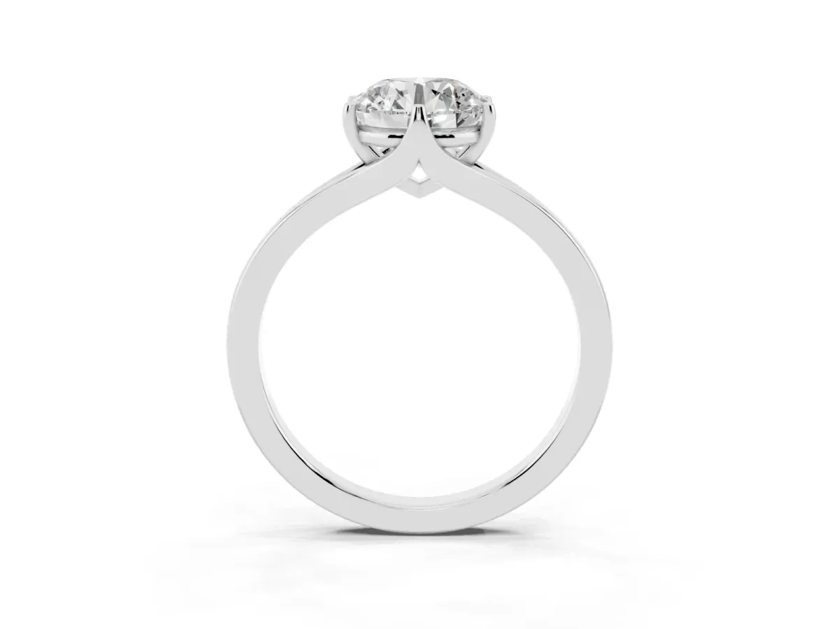 Round Cut Solitaire Diamond Ring with Six-Prong Setting and Tapered Band White gold