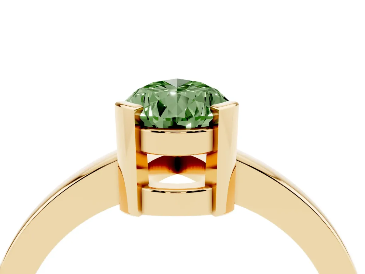 Fancy Green Pear Cut Cut Solitaire Ring with Four-Prong Setting and Classic Band Yellow gold