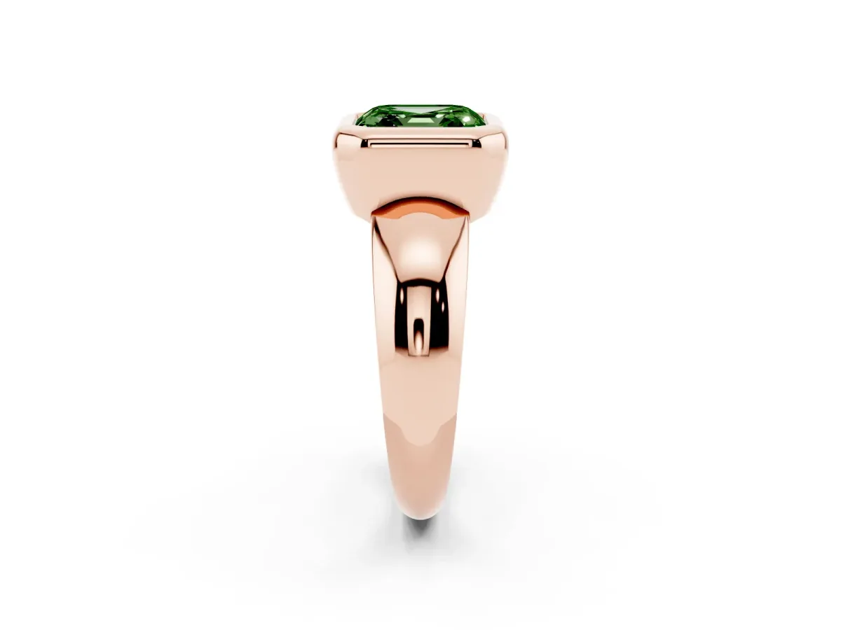 Fancy Green Bezel Set Asscher Cut Solitaire Ring with Wide Band Rose gold