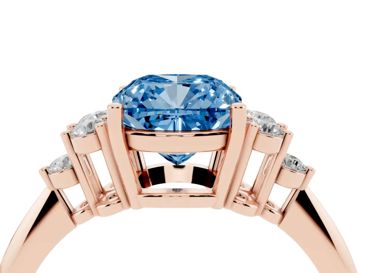 Fancy Blue Cushion Cut Cut Diamond Cluster Ring with Solitaire Band and Four-Prong Setting Rose gold
