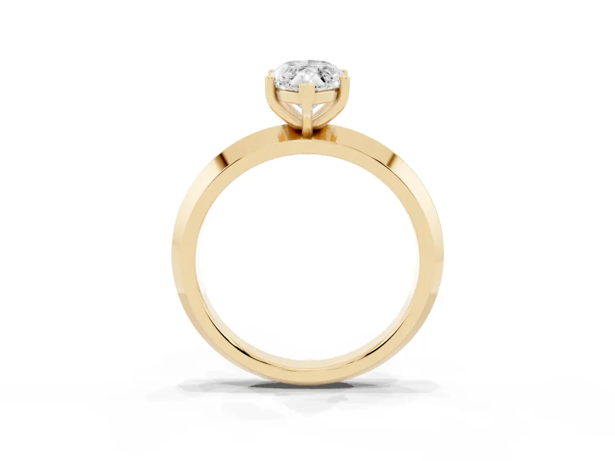Marquise Cut Cut Solitaire Engagement Ring with Flat Band and Four-Prong Setting Yellow gold