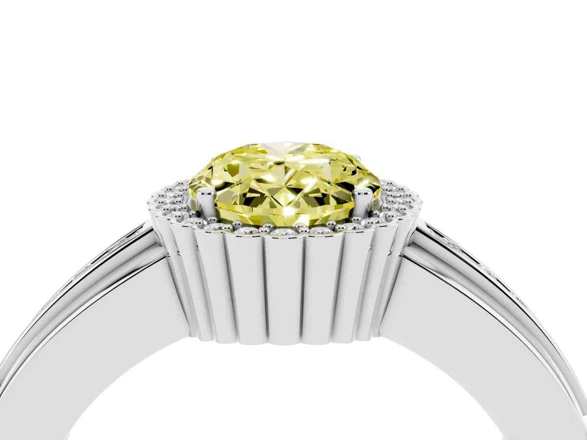 Fancy Yellow Oval Cut Cut Halo Pave Band Four-Prong Ring Silver