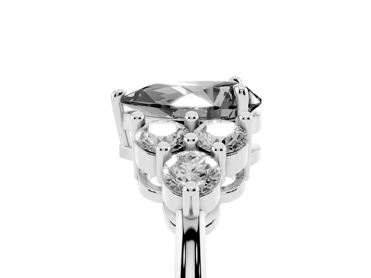 Fancy Black Pear Cut Brilliant Diamond Cluster Accent Solitaire Ring with Prong Setting White gold