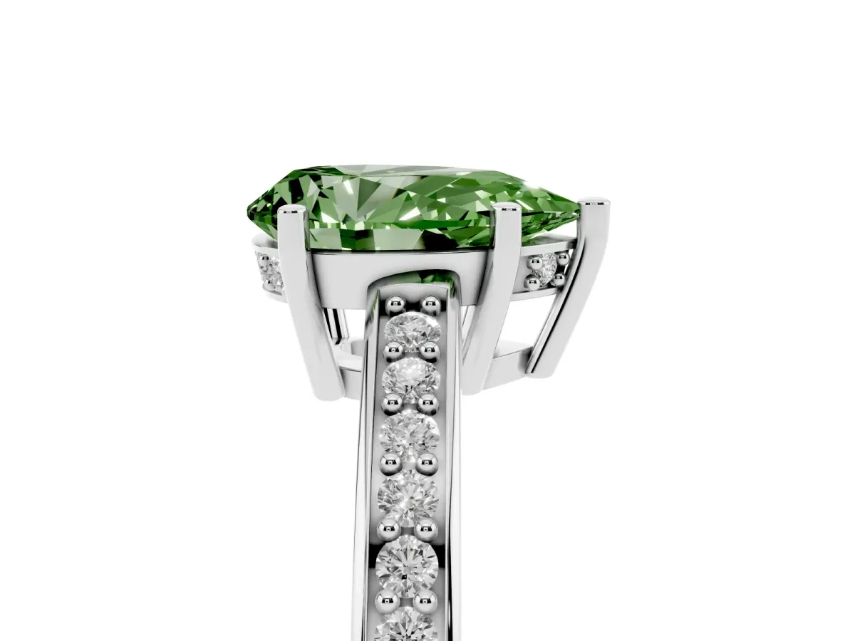 Fancy Green Pear Cut Solitaire Pavé Band Prong Setting Ring Silver