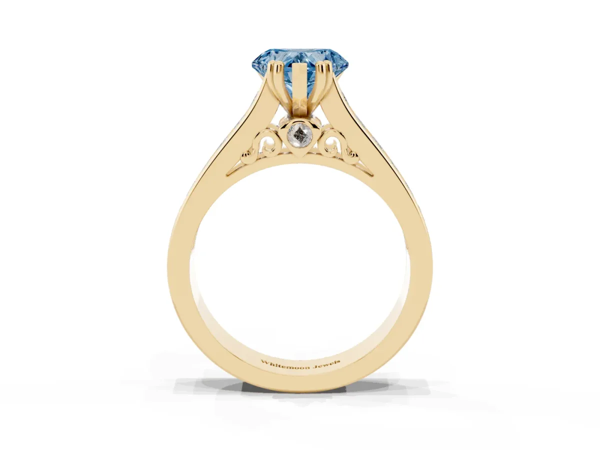Fancy Blue Heart Cut Cut Channel Set Solitaire Engagement Ring with Prong Setting Yellow gold