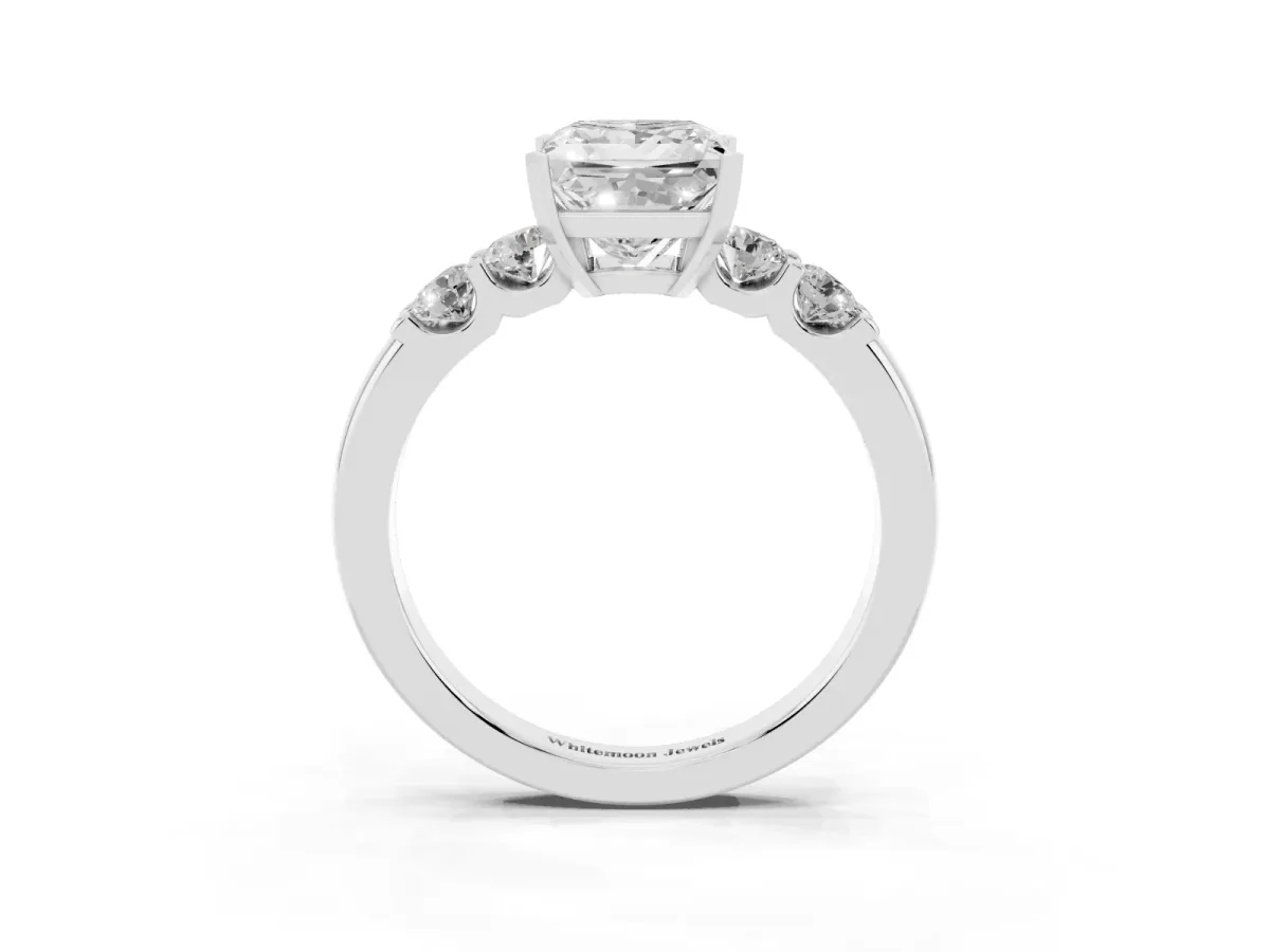 Princess Cut Brilliant Cut Diamond Five-Stone Prong Set Engagement Ring with Channel Band Silver