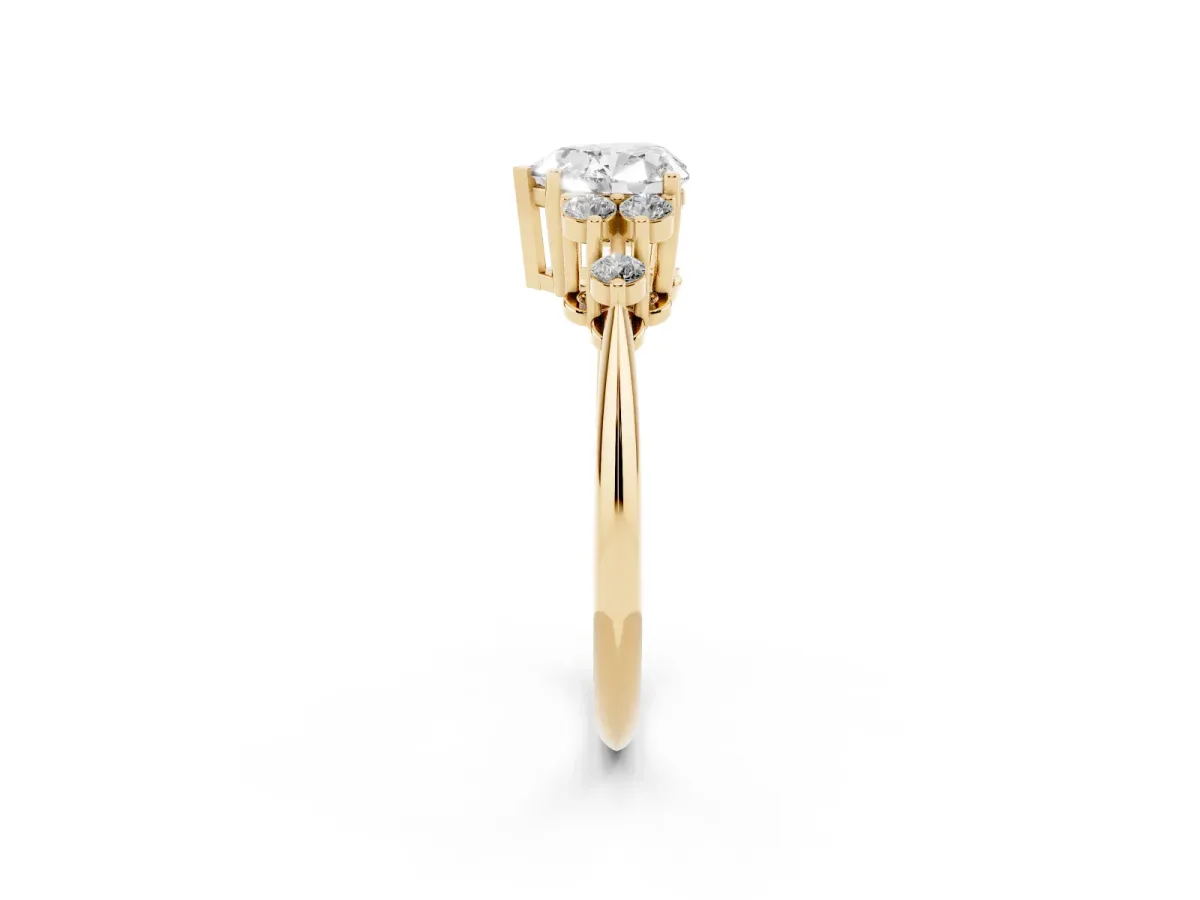 Heart Cut Cut Diamond Cluster Ring with Solitaire Band and Four-Prong Setting Yellow gold