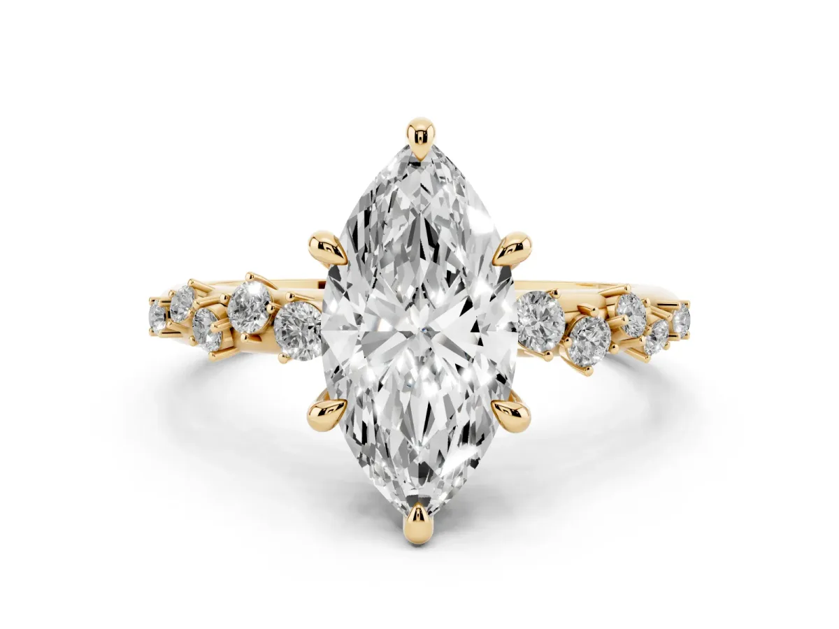 Marquise Cut Cut Diamond Vine Band with Four-Prong Setting Yellow gold