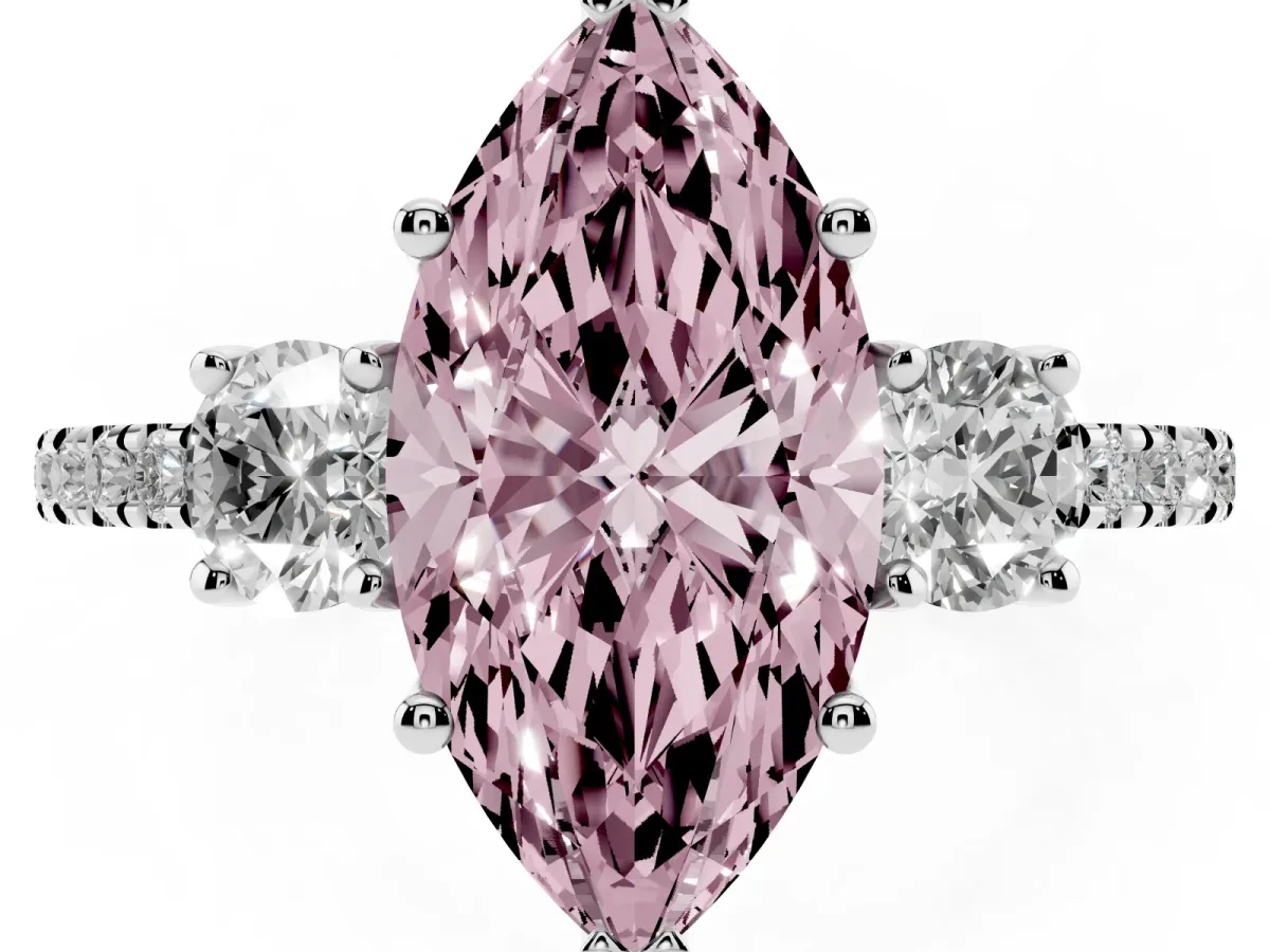 Fancy Pink Three-Stone Marquise Cut Cut Diamond Pavé Band with Prong Setting Silver