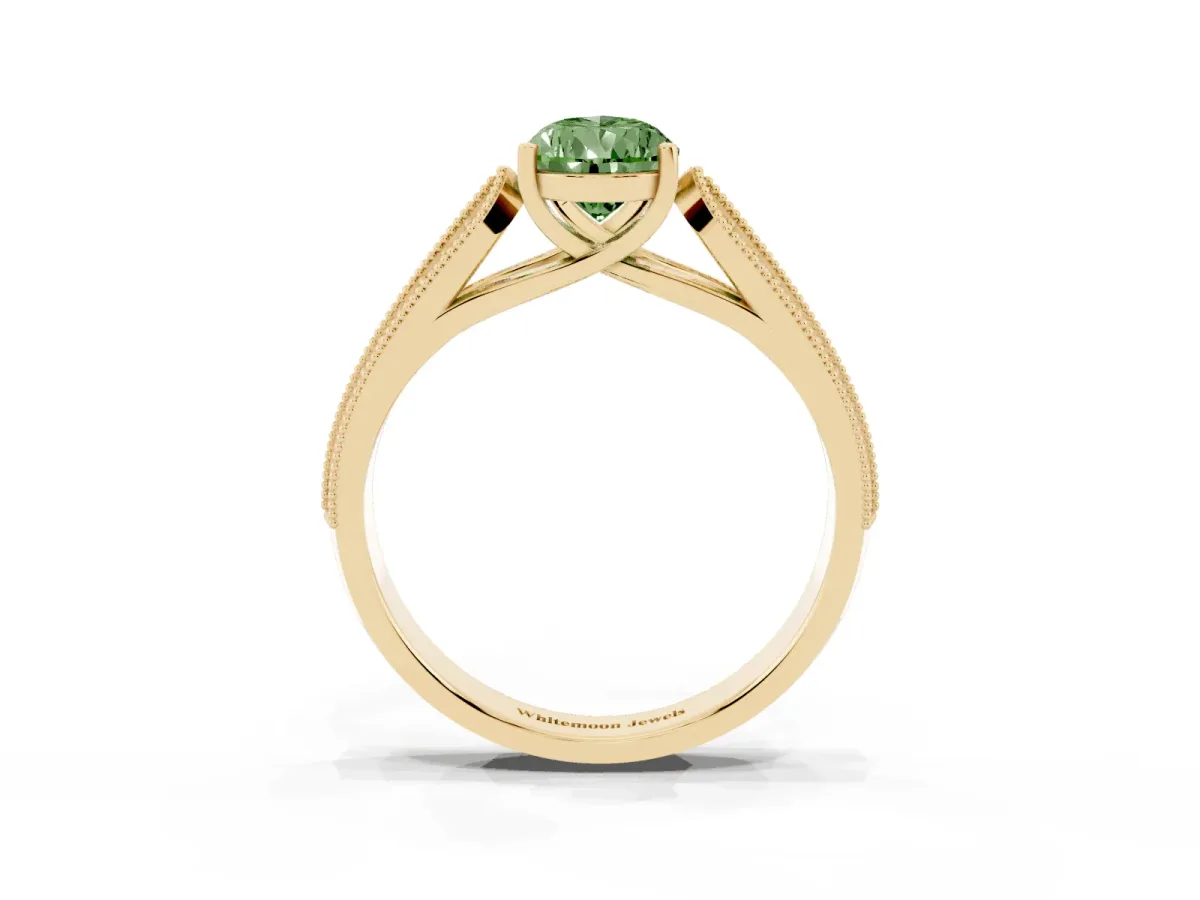 Fancy Green Pear Cut Cut Pave Split Shank Engagement Ring with Four-Prong Setting Yellow gold