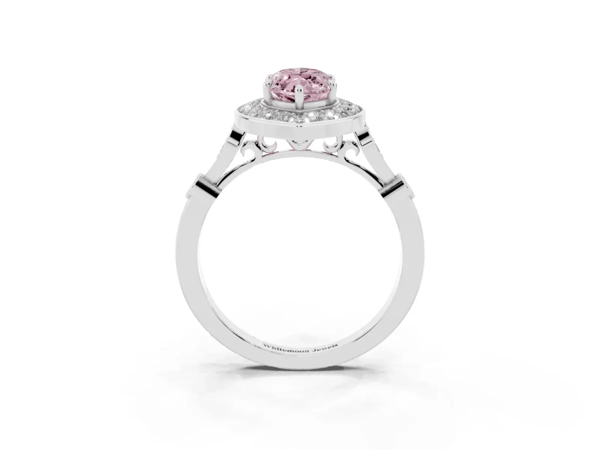 Fancy Pink Marquise Cut Halo Diamond Engagement Ring with Twisted Band and Four-Prong Setting Platinum