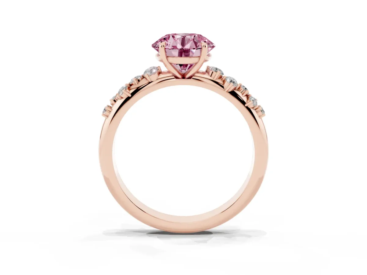 Fancy Pink Round Cut Diamond Cluster Prong-Set Solitaire Ring Rose gold