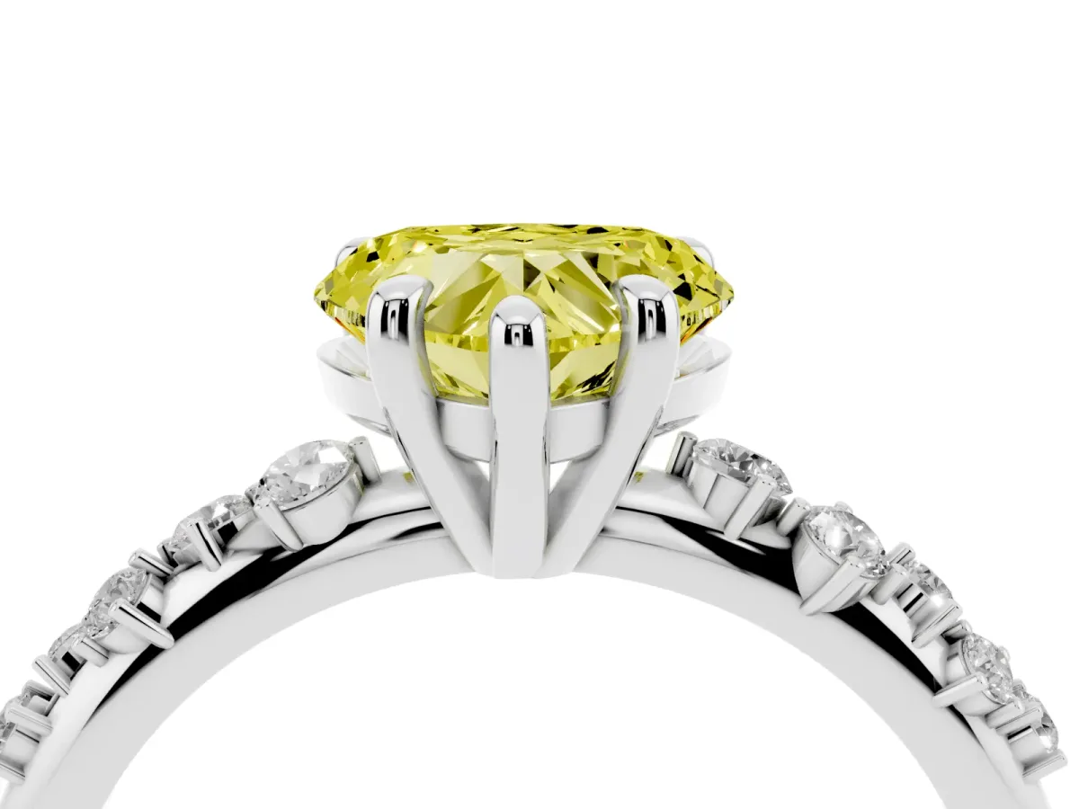 Fancy Yellow Heart Cut Cut Diamond Vine Band with Four-Prong Setting Platinum
