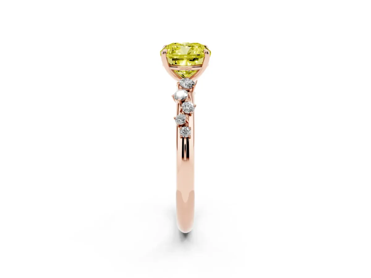 Fancy Yellow Cushion Cut Diamond Cluster Prong-Set Solitaire Ring Rose gold