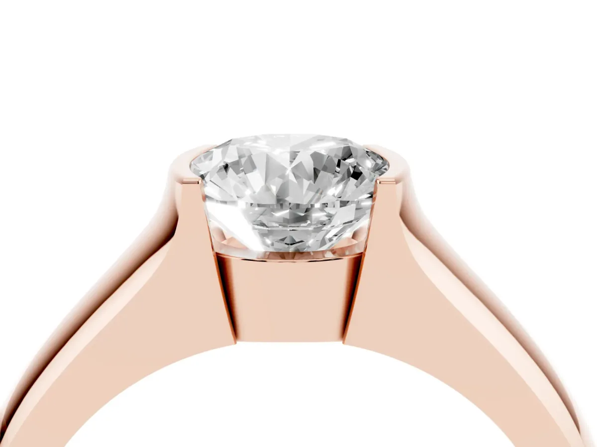 Round Cut Solitaire Bezel Set Diamond Ring with Wide Band Rose gold
