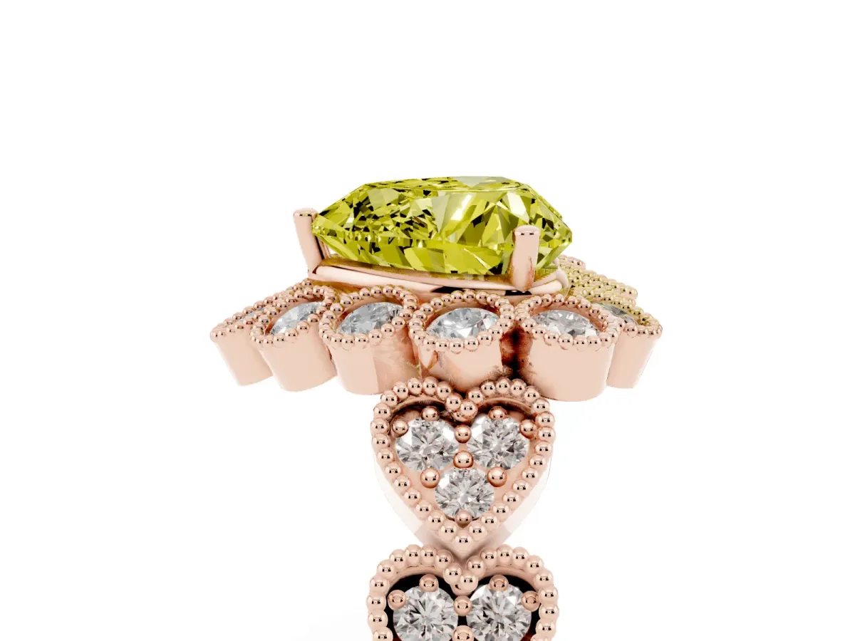Fancy Yellow Heart Cut Brilliant Milgrain Pave Heart Band Solitaire Ring Rose gold