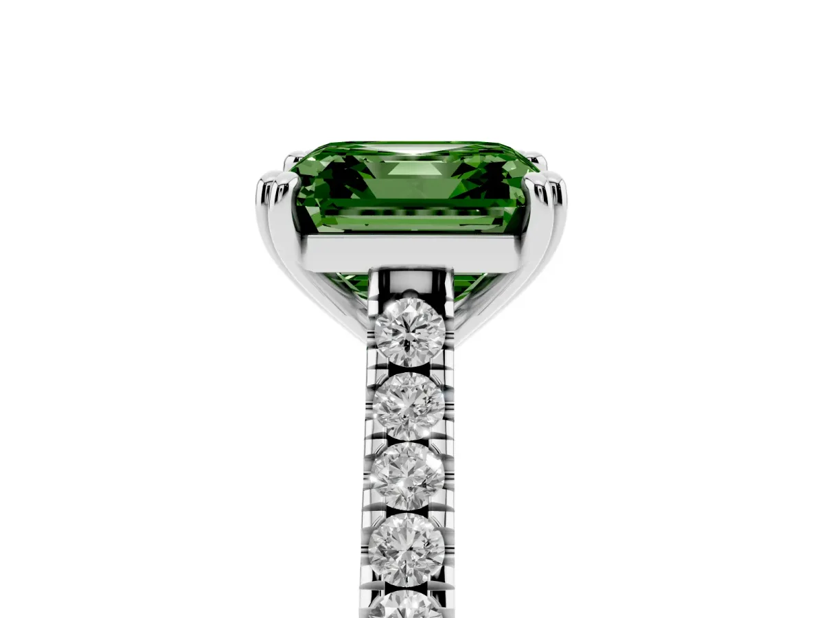 Fancy Green Asscher Cut Solitaire Pave Diamond Engagement Ring with Prong Setting Silver