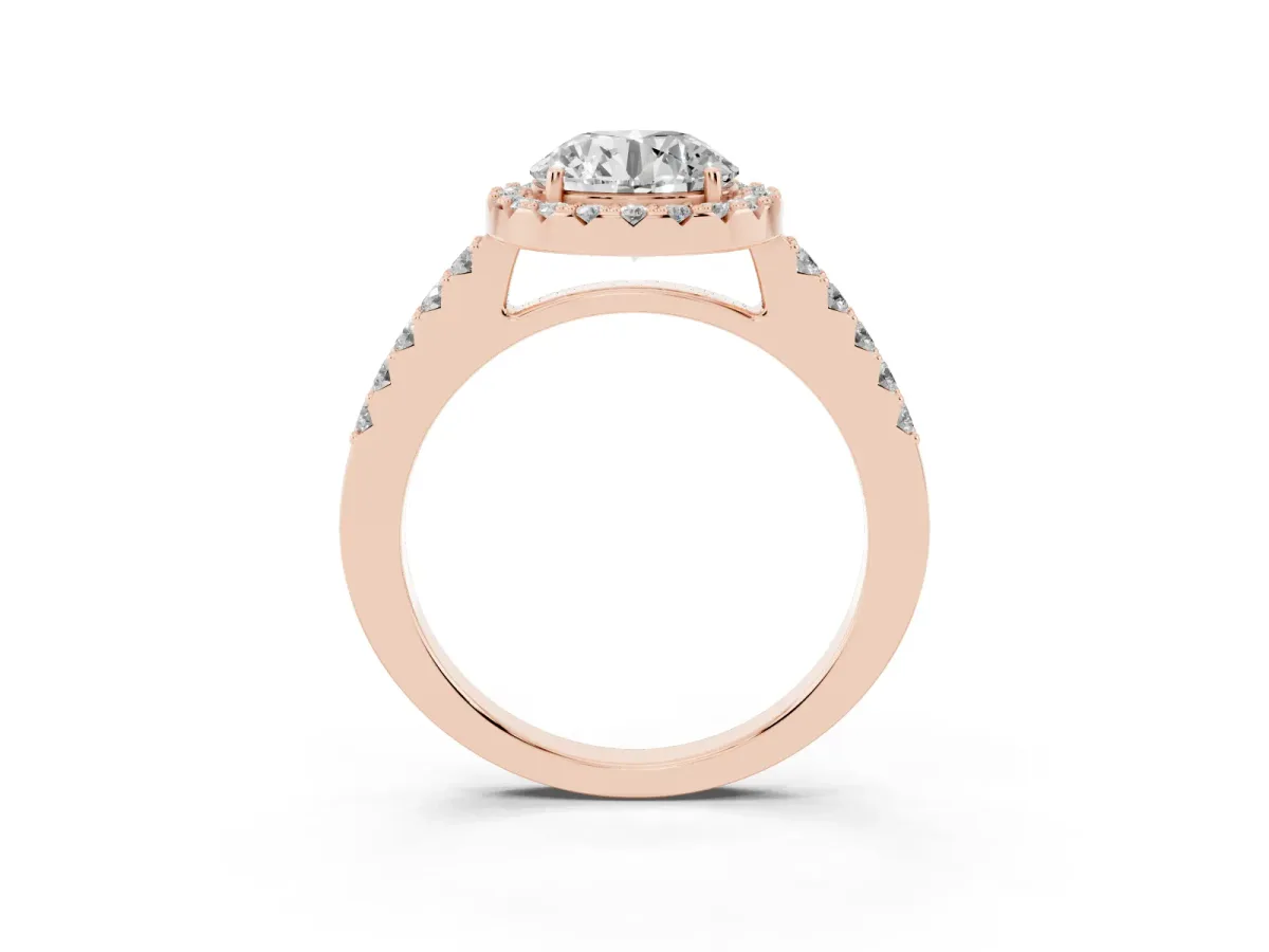 Round Cut Halo Diamond Pavé Solitaire Ring Rose gold