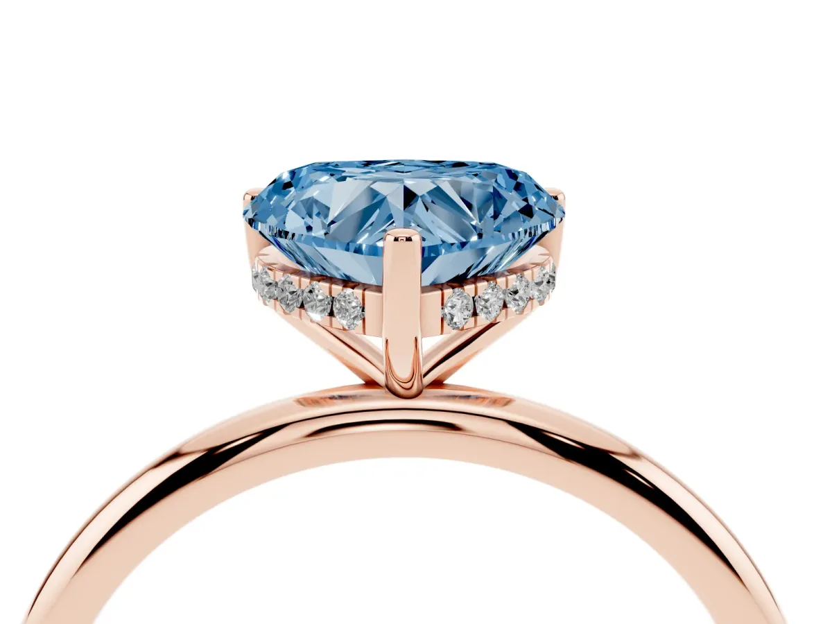 Fancy Blue Heart Cut Cut Solitaire Engagement Ring with Four-Prong Setting and Classic Band Rose gold