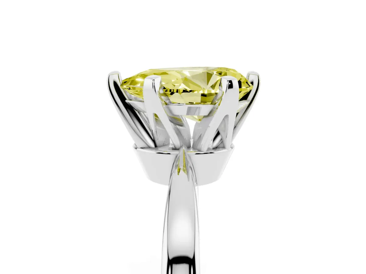 Fancy Yellow Pear Cut Solitaire Engagement Ring with Six-Prong Setting and Tapered Band Silver