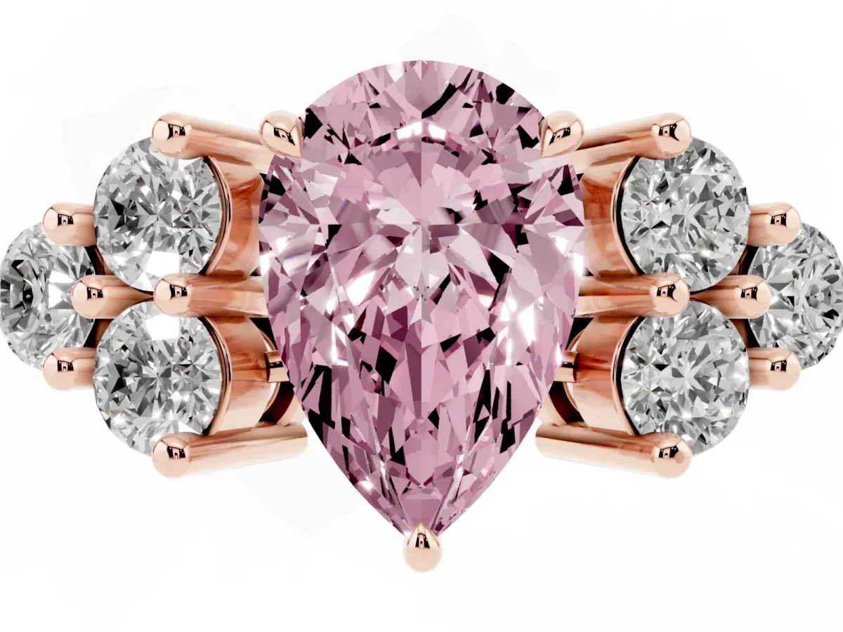Fancy Pink Pear Cut Brilliant Diamond Cluster Accent Solitaire Ring with Prong Setting Rose gold