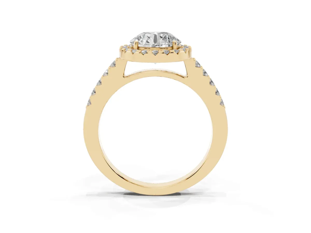 Round Cut Halo Diamond Pavé Solitaire Ring Yellow gold