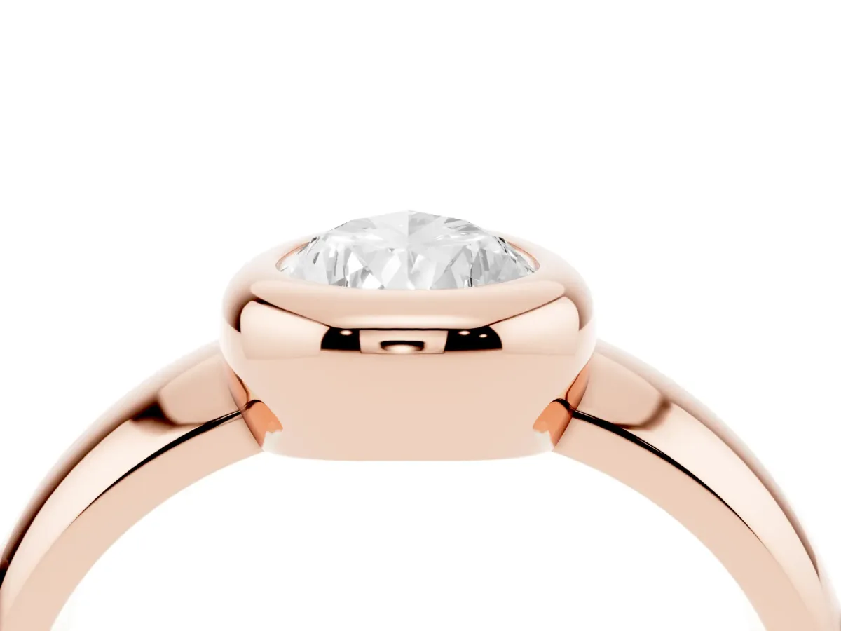 Bezel Set Pear Cut Solitaire Ring with Wide Band Rose gold