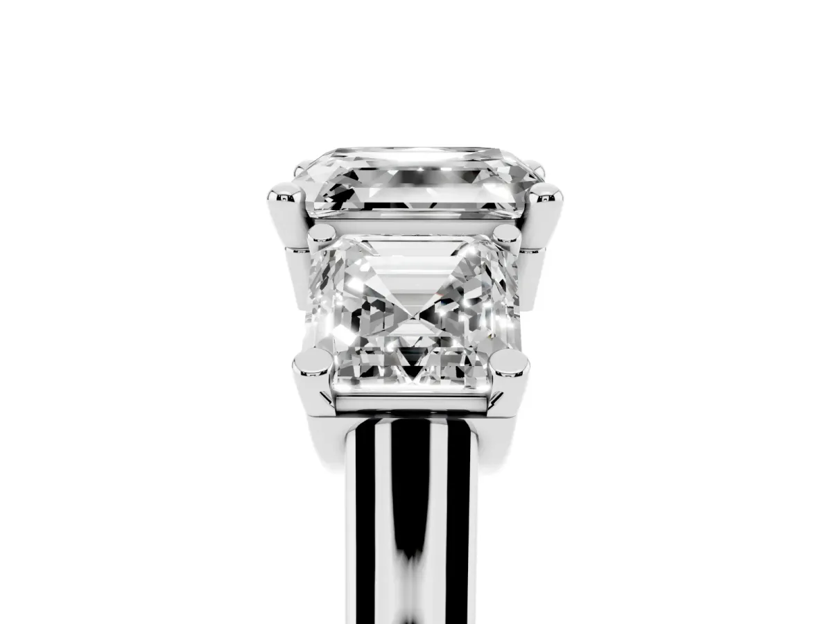 Three-Stone Asscher Cut Brilliant Diamond Trellis Ring with Comfort Fit Band Silver