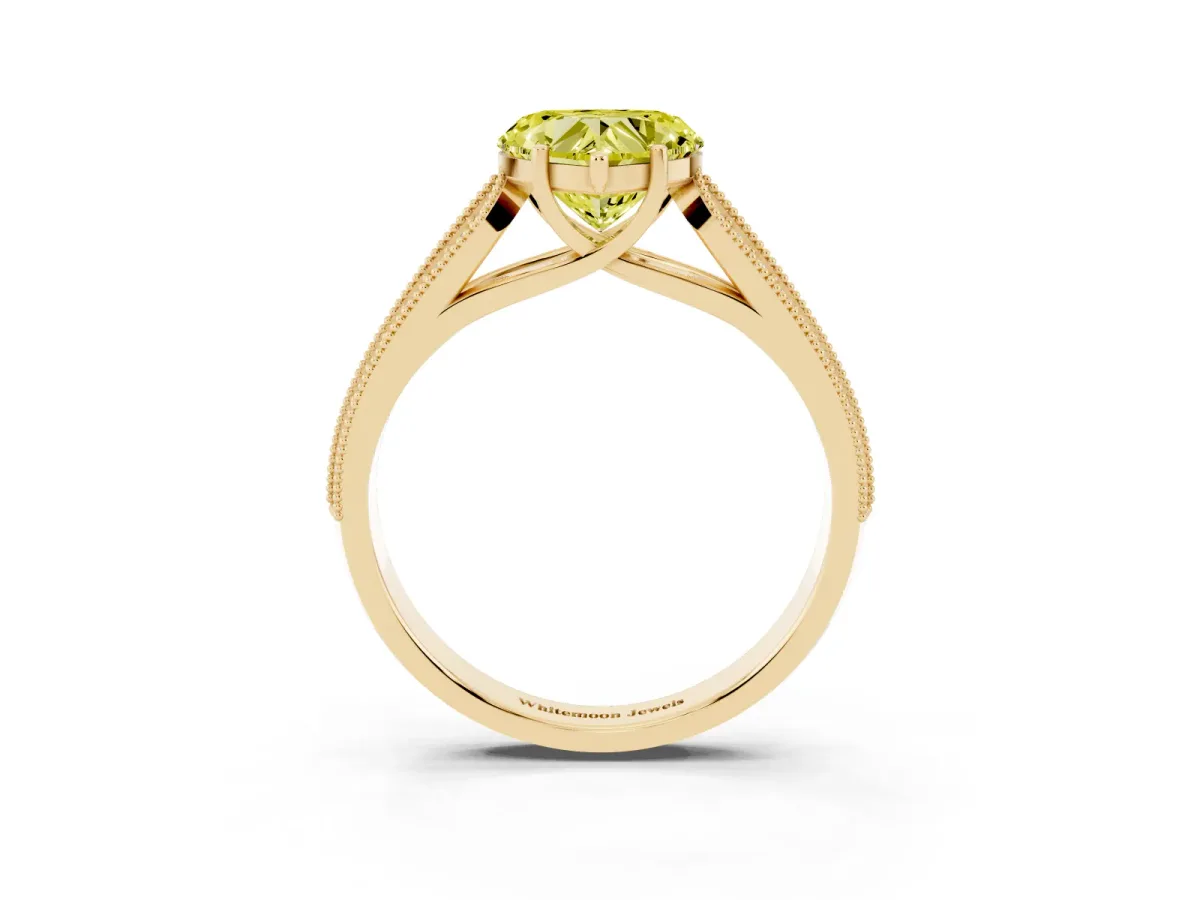 Fancy Yellow Heart Cut Cut Pave Split Shank Engagement Ring with Four-Prong Setting Yellow gold