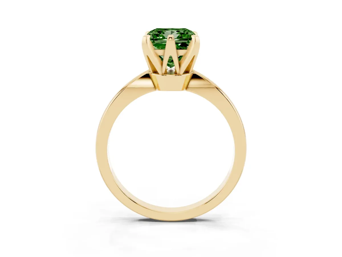 Fancy Green Princess Cut Solitaire Engagement Ring with Six-Prong Setting and Tapered Band Yellow gold