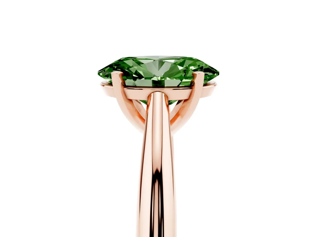 Fancy Green Oval Cut Diamond Solitaire Engagement Ring with Cathedral Setting and Four-Prong Mount Rose gold