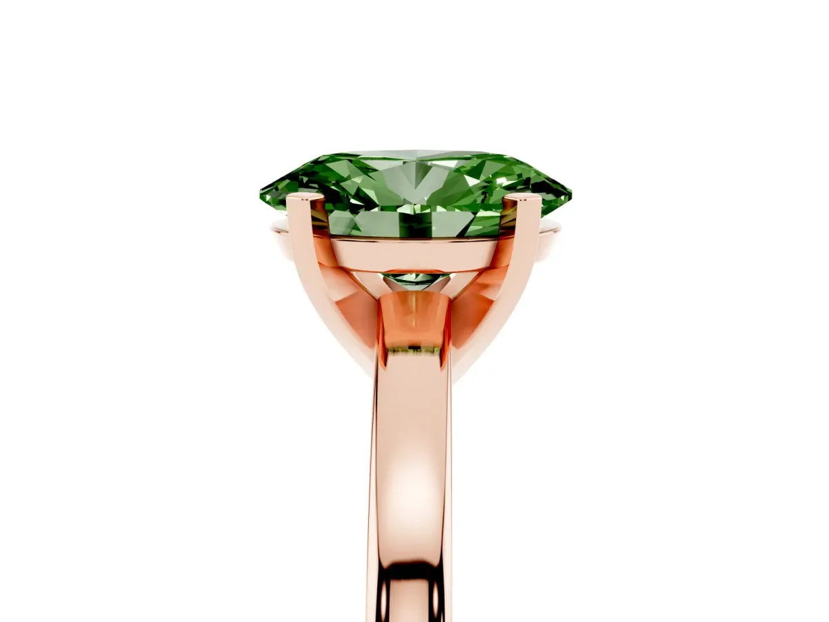 Fancy Green Oval Cut Solitaire Diamond Engagement Ring with Four-Prong Setting on a Classic Band Rose gold