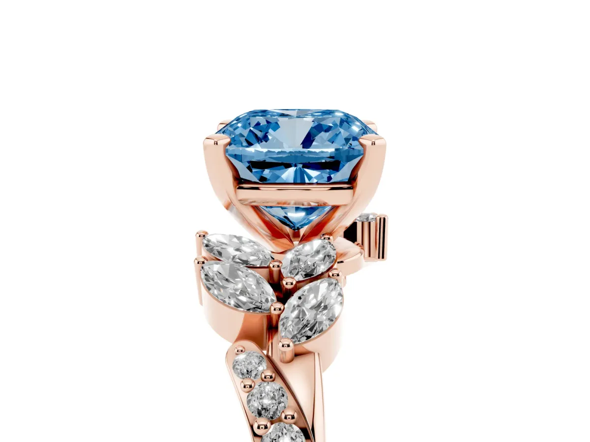 Fancy Blue Cushion Cut Solitaire Marquise Twist Band with Six-Prong Setting Rose gold