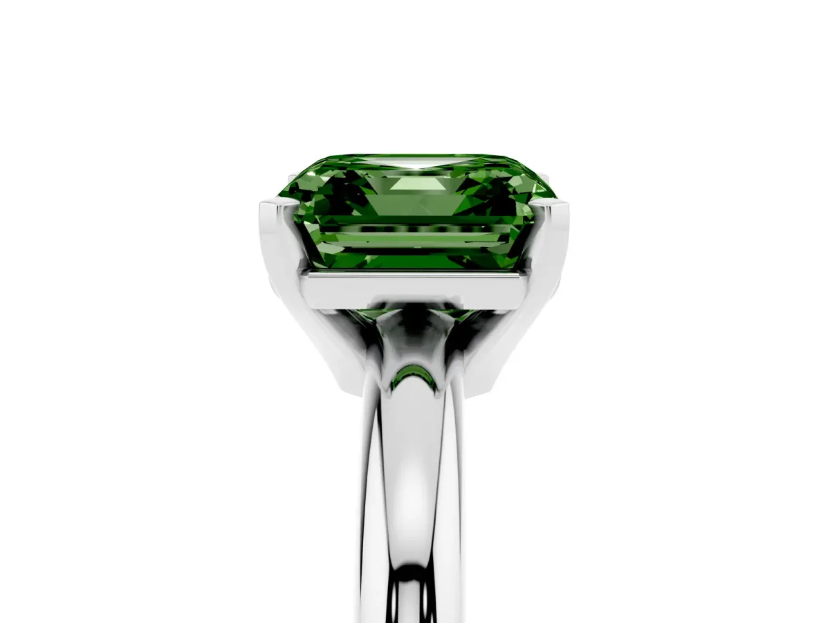 Fancy Green Asscher Cut Diamond Solitaire Engagement Ring with Round Band and Four-Prong Setting Silver