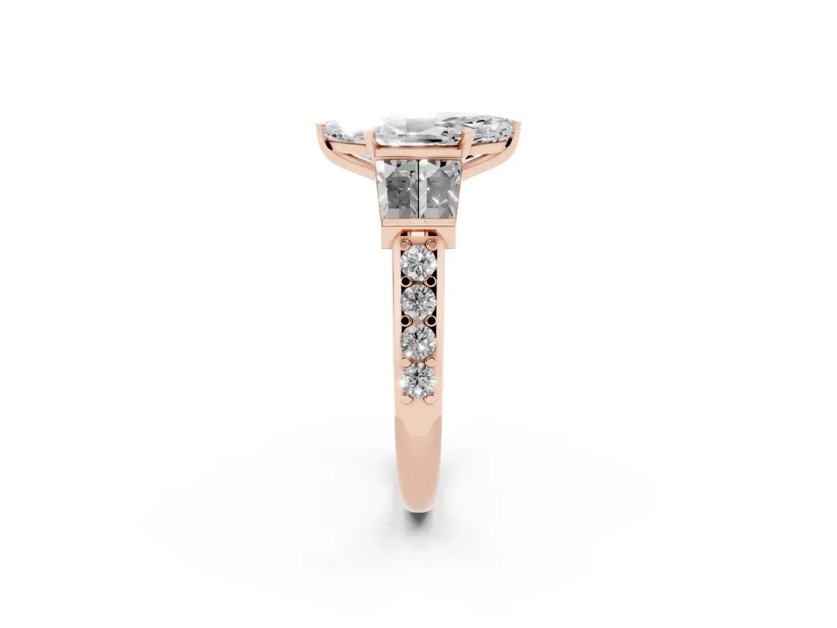 Marquise Cut Diamond Engagement Ring with Baguette Side Stones and Channel Set Band Rose gold