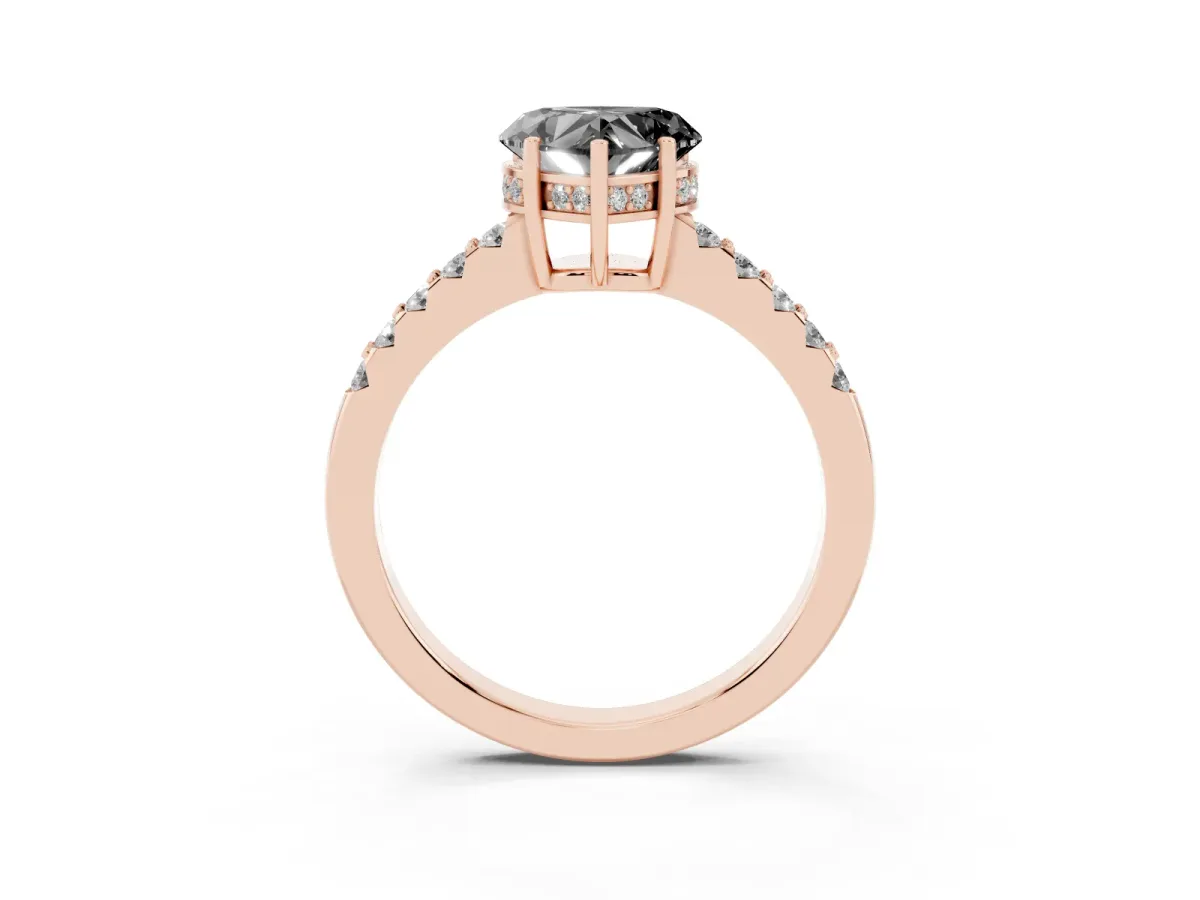 Fancy Black Heart Cut Solitaire Diamond Engagement Ring with Pavé Band and Six-Prong Setting Rose gold