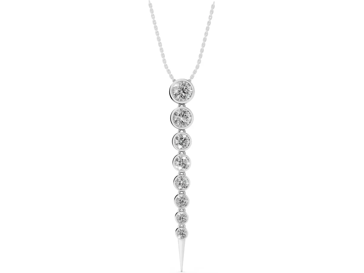 Round Diamond Drop Necklace with Bezel Setting Silver