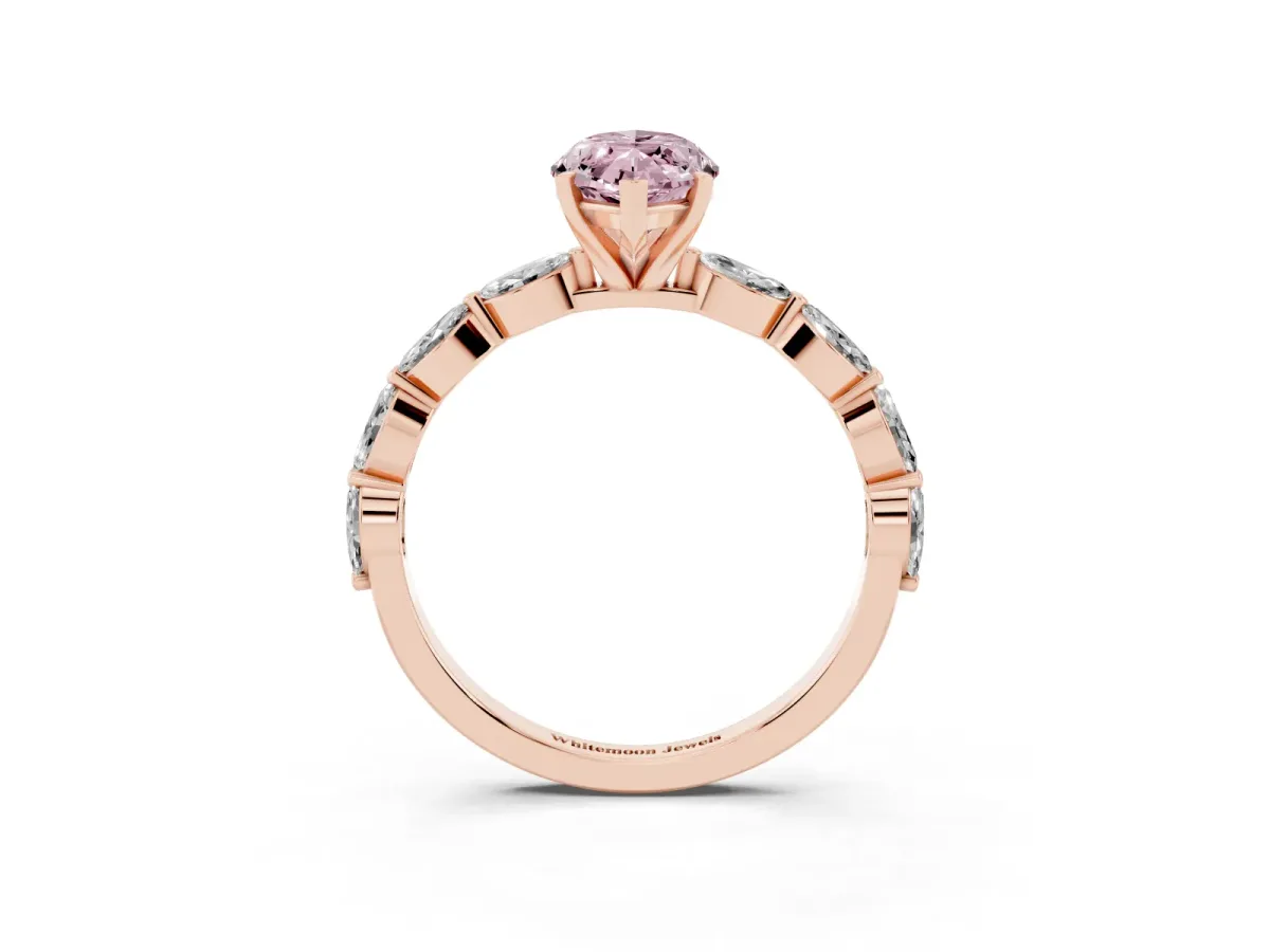 Fancy Pink Marquise Cut Diamond Ring with Marquise Side Stones and Prong Setting Rose gold
