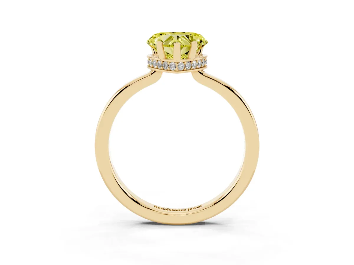 Fancy Yellow Heart Cut Cut Solitaire Engagement Ring with Four-Prong Setting on a Classic Band Yellow gold