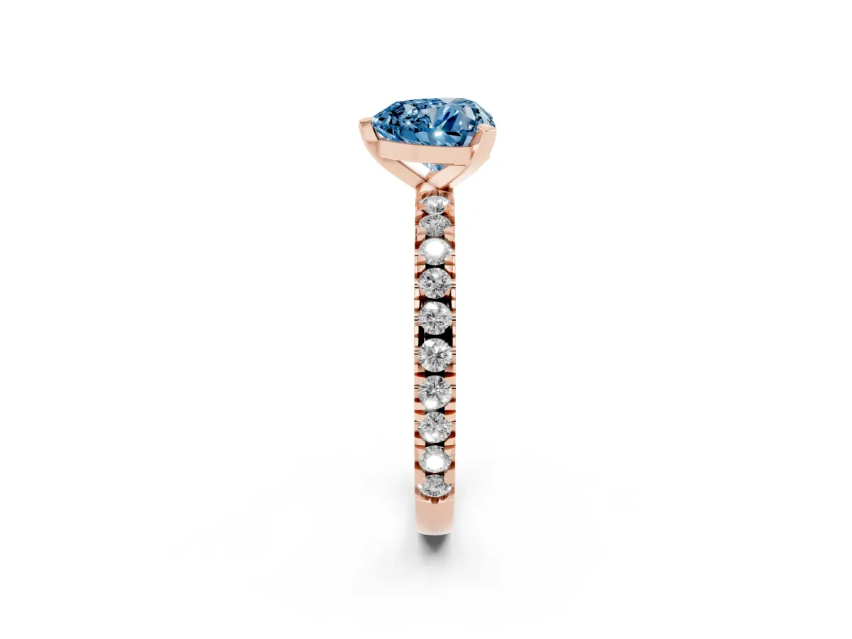 Fancy Blue Heart Cut Diamond Pavé Band Solitaire with Four-Prong Setting Rose gold