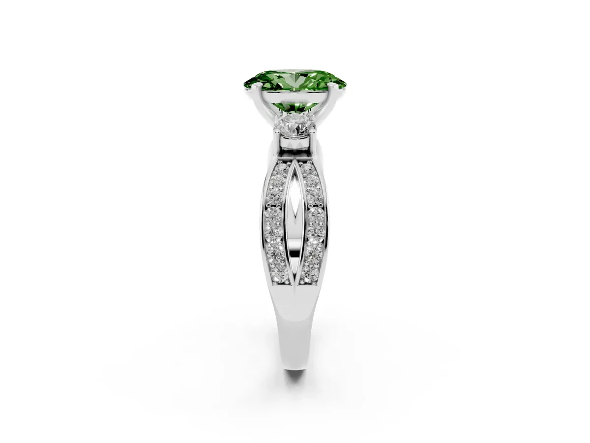 Fancy Green Three-Stone Oval Cut Cut Diamond Twist Band with Prong Setting Silver