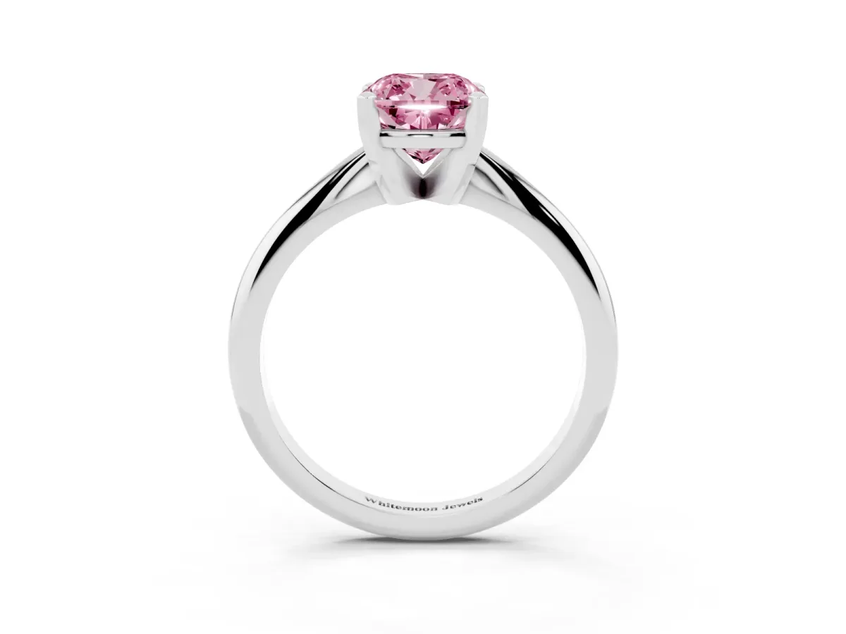 Fancy Pink Cushion Cut Cut Solitaire Ring with Four-Prong Setting on a Classic Band Silver