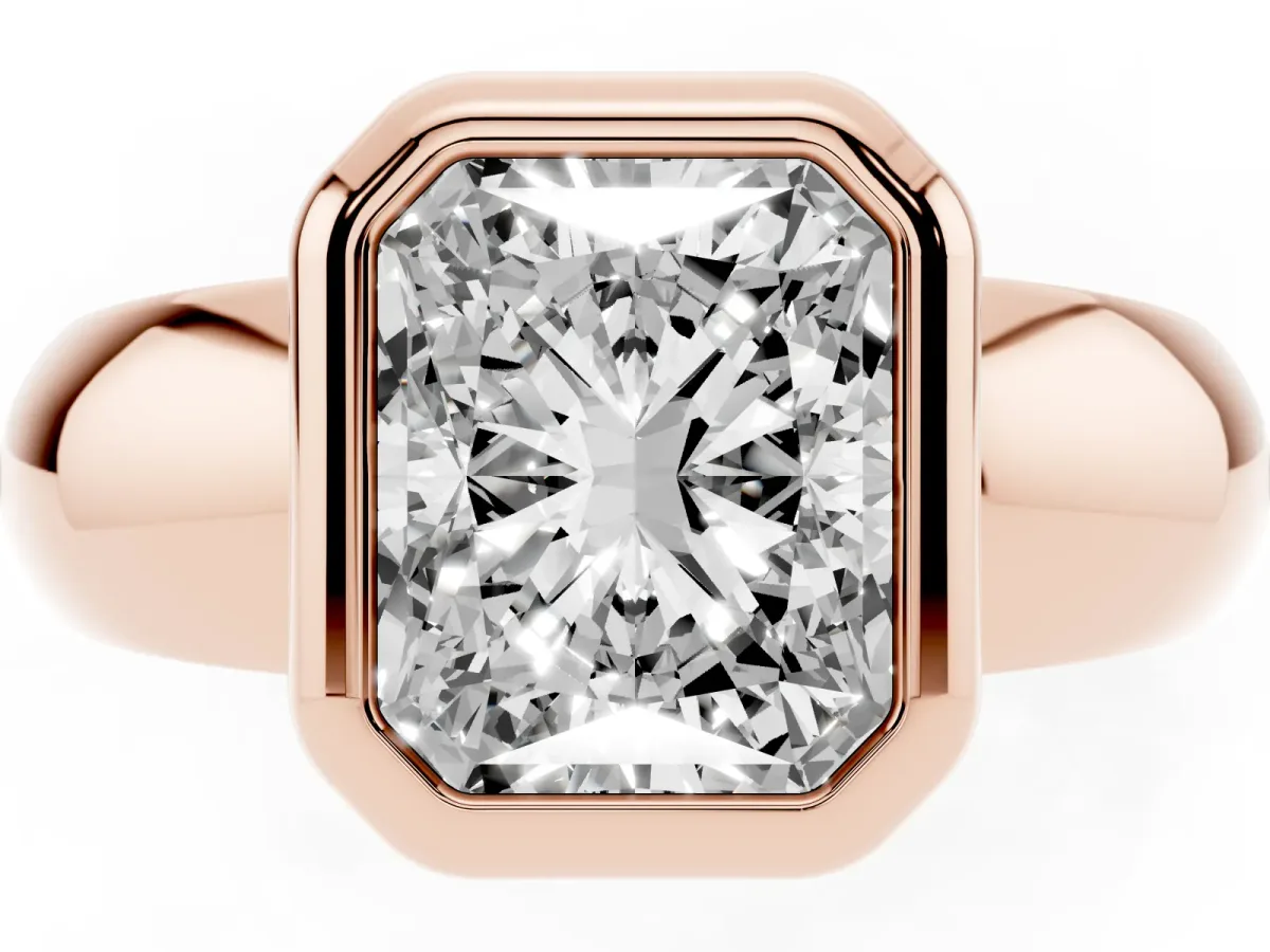 Bezel Set Radiant Cut Solitaire Ring with Wide Band Rose gold