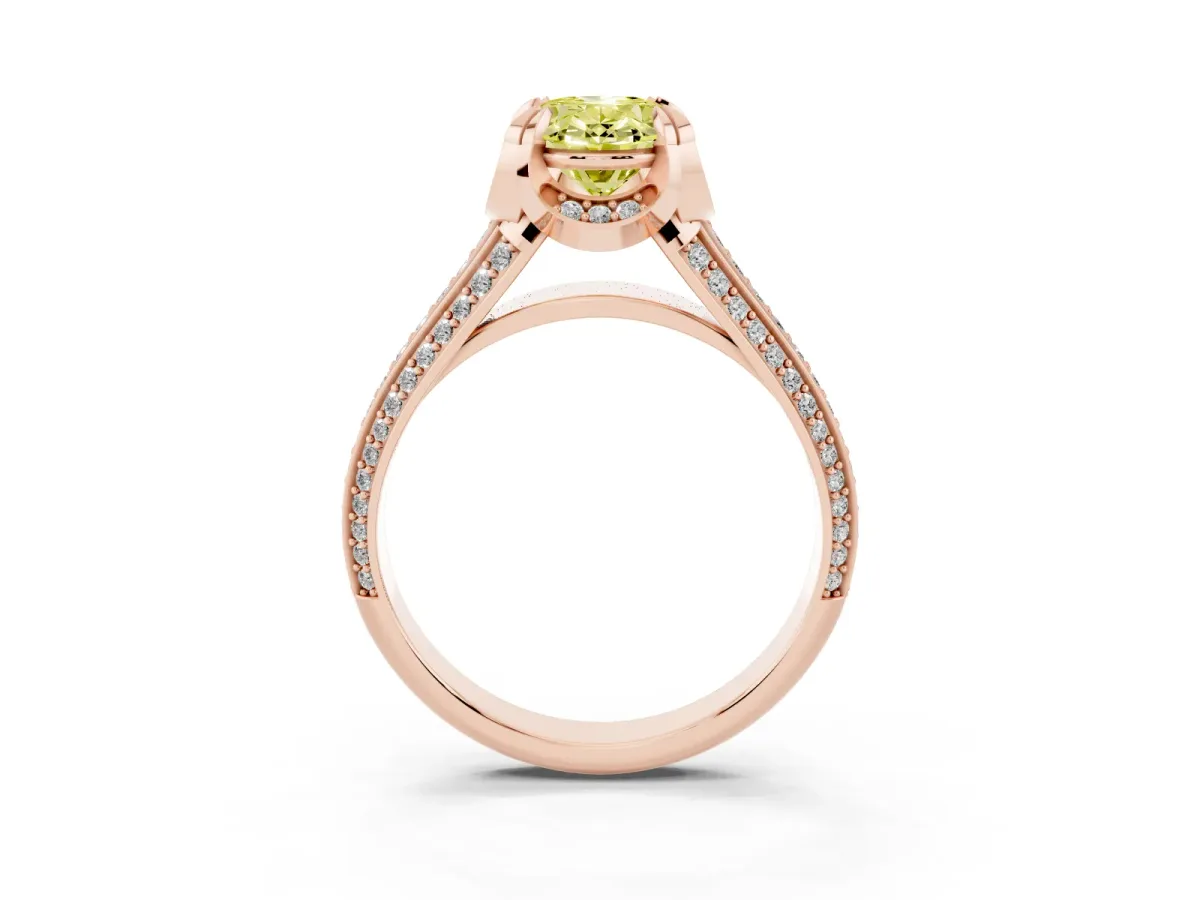 Fancy Yellow Oval Cut Solitaire Pave Split Shank Ring with Four-Prong Setting Rose gold