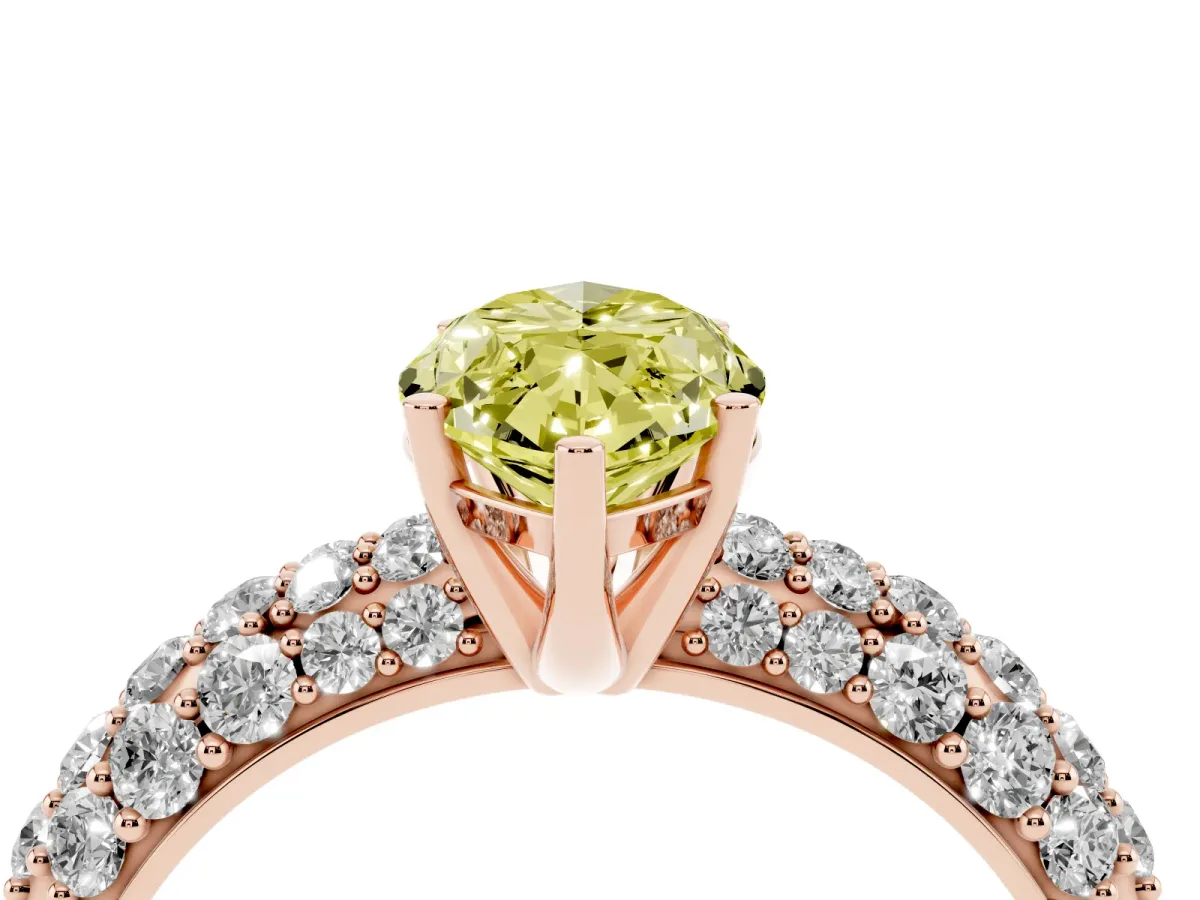 Fancy Yellow Marquise Cut Diamond Pavé Band Solitaire Ring with Four-Prong Setting Rose gold