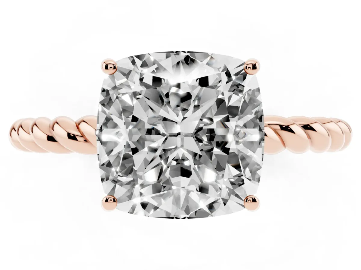 Cushion Cut Solitaire Twisted Band 4-Prong Ring Rose gold