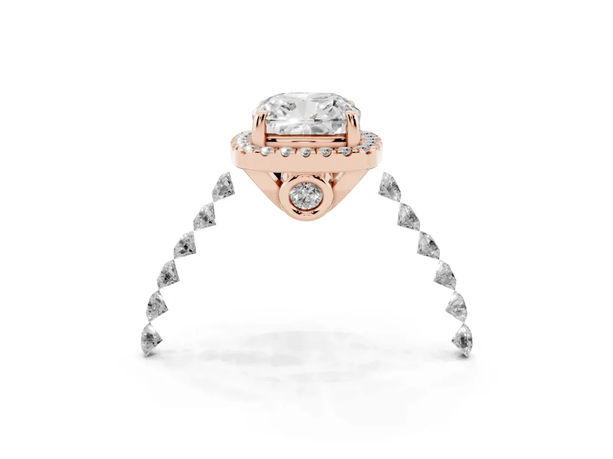 Cushion Cut Halo Pavé Diamond Engagement Ring with Four-Prong Setting Rose gold
