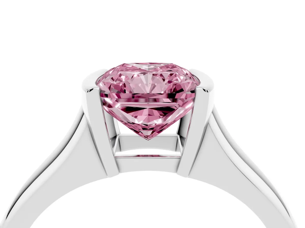 Fancy Pink Radiant Cut Solitaire Tension Set Diamond Ring with Split Shank Band Platinum